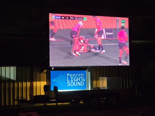 3.84m LED trailer screen displaying a live event