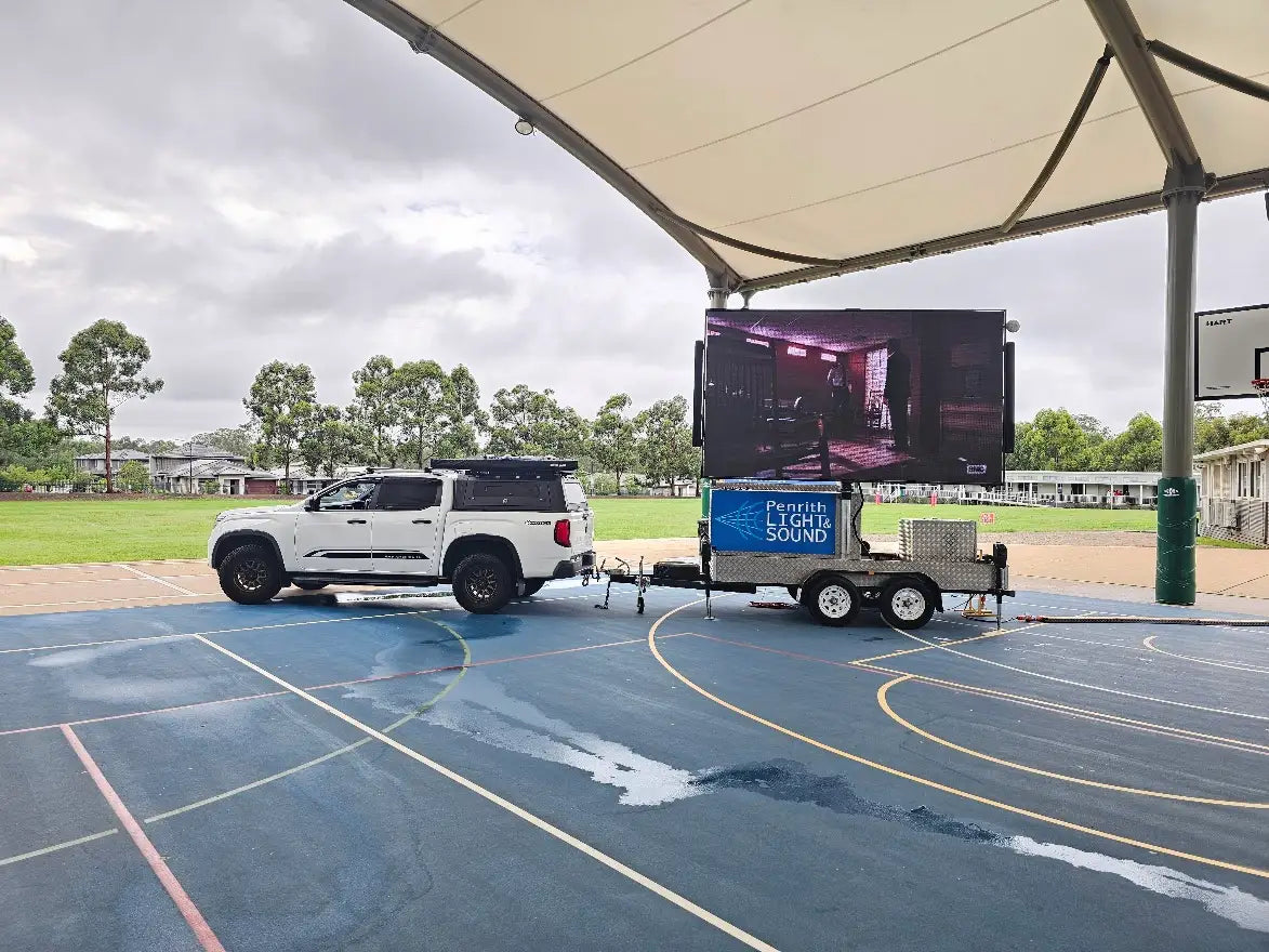 3.84m LED trailer screen setup at an outdoor venue