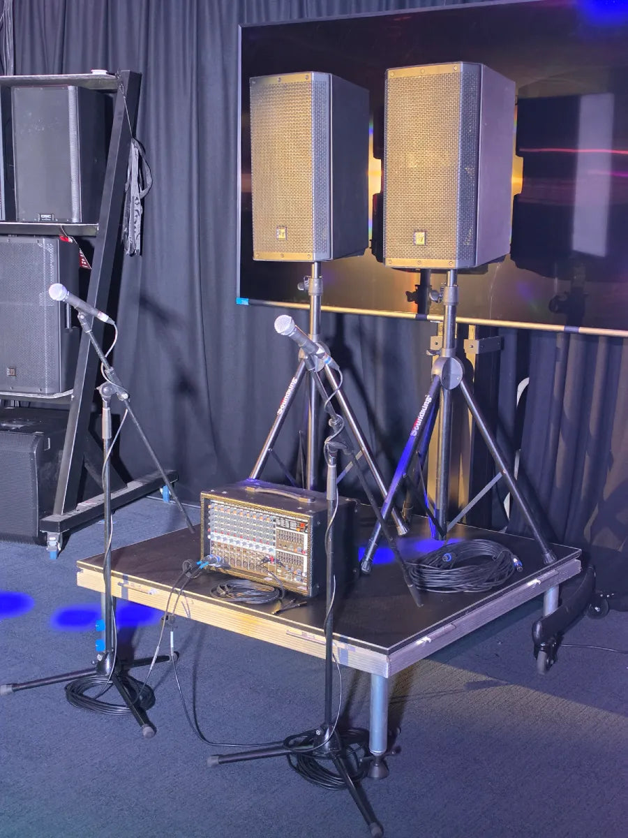 Quad Speaker & Mixer Premium PA System Package – complete speaker and mixer setup