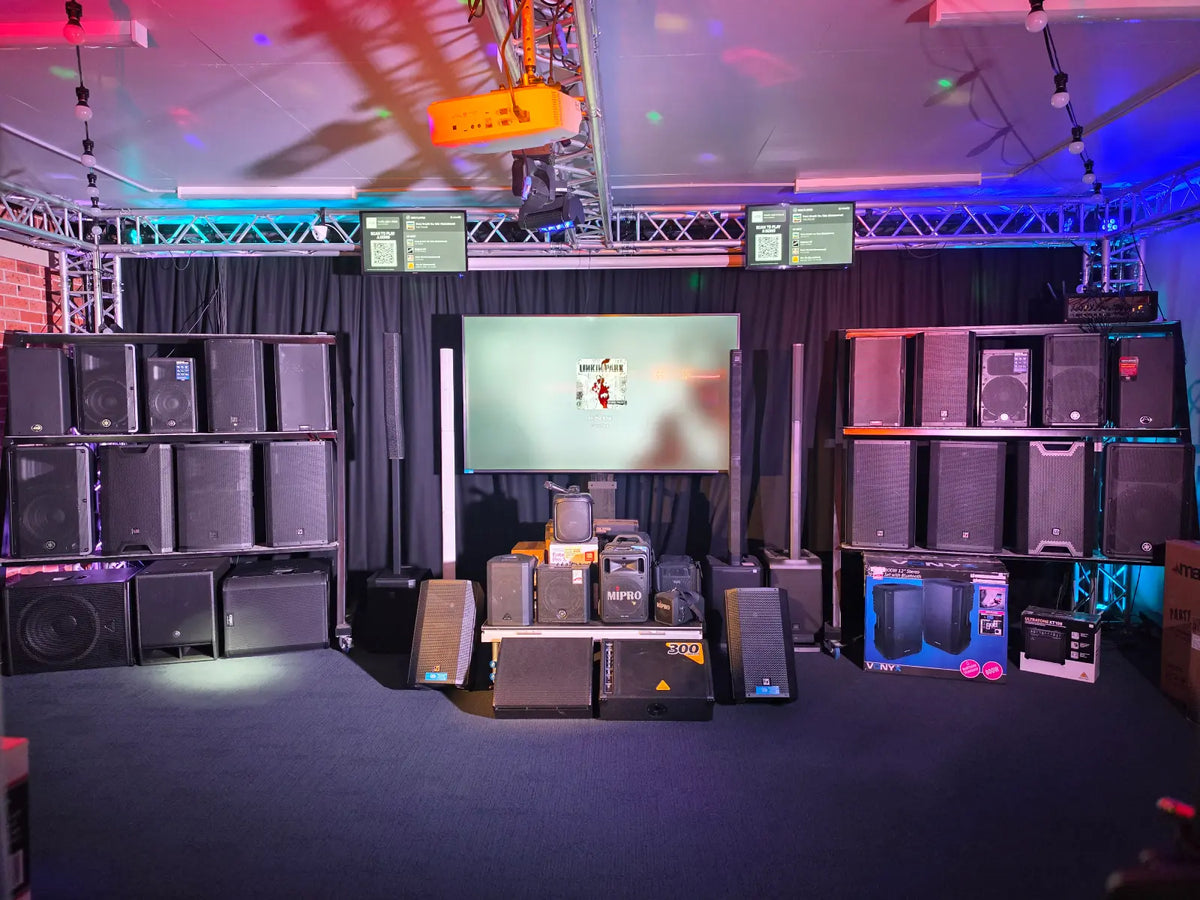In-store audio and lighting demo area at Penrith Light & Sound
